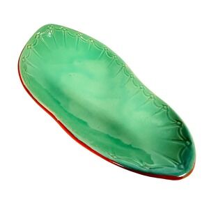 McCoy USA A5 Vintage Mid Century Footed Ceramic Bowl Green Orange Asymmetrical